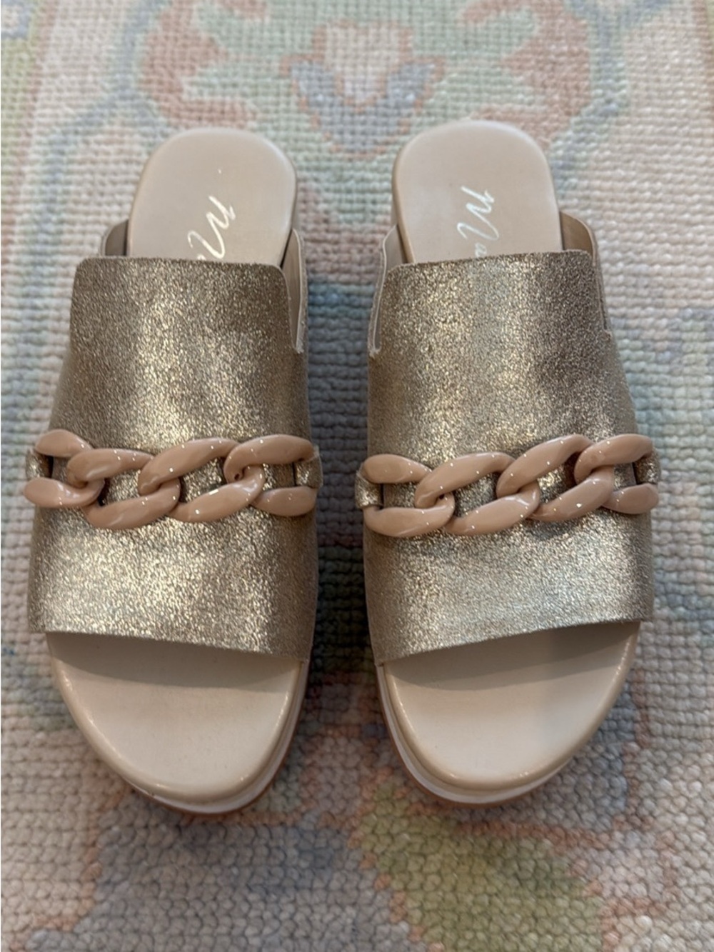 Matisse Gold Slide Mules with Nude Chain Trim